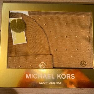 Michael Kors Gold-Tone Hat and Scarf Set